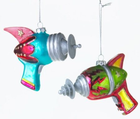 Retro Sci-Fi Space Blaster Ray Gun Christmas Ornaments Set